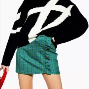 Topshop Green Plaid Mini Skirt